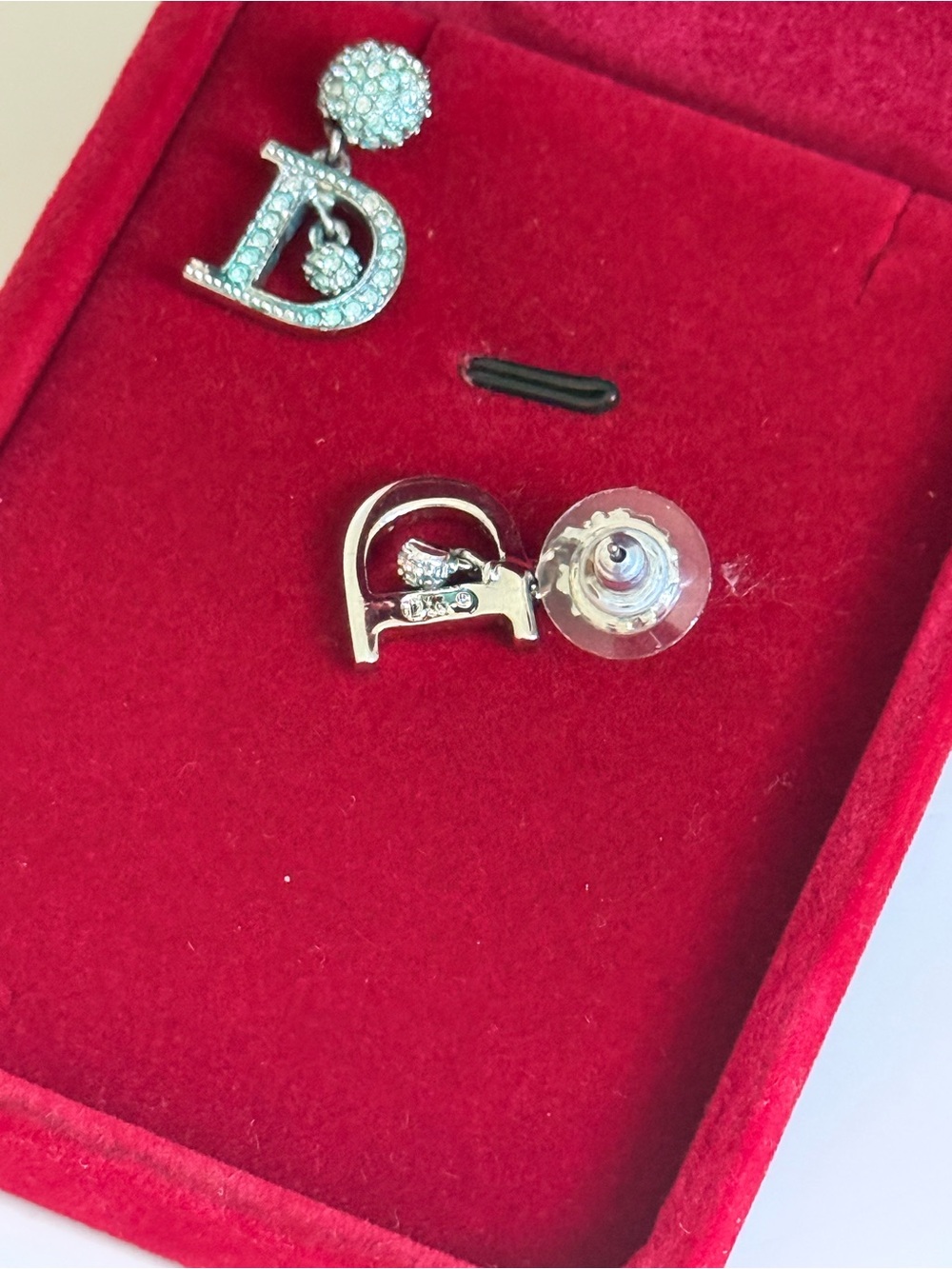 Dior Silver Crystal 'D' Drop Earrings 💫 - Picture 5 of 8